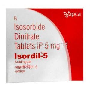 Isordil-5, Isosorbide Dinitrate 5 mg, Ipca Laboratories, Box front view