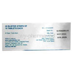 Isordil-10, Isosorbide Dinitrate 10 mg, Ipca Laboratories, Box information