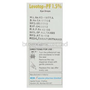 Levotop-PF,  Levofloxacin Ophthalmic Solution Eye Drops Usage Direction