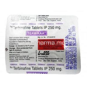 Terbikaa, Terbinafine 250 mg, Troikaa Pharmaceuticals Ltd, Blisterpack information