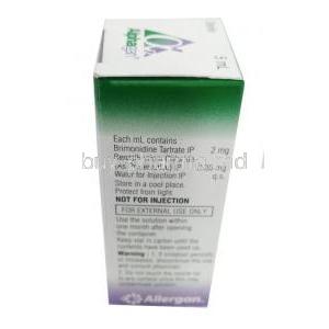 Alphagan Eye Drop, Brimonidine 0.2% wv, Eye Drops 5mL, Allergan India Pvt Ltd, Box information, Composition