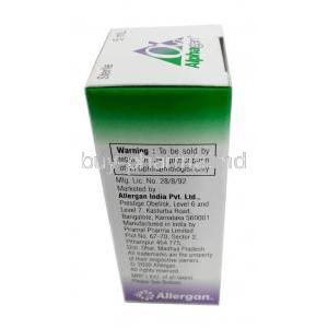 Alphagan Eye Drop, Brimonidine 0.2% wv, Eye Drops 5mL, Allergan India Pvt Ltd, Box information, Warning