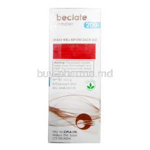 Beclate Inhaler, Beclometasone 200mcg, Inhaler 200MDI, Cipla, Box information, Manufacturer