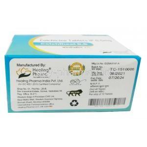 Colchiheal, Colchicine 0.5mg, Healing Pharma India Pvt Ltd, Box information, Manufacturer