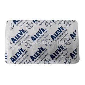Aleve, Naproxen 220 mg, Bayer,  Blisterpack back view