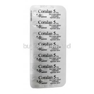 Coralan, Ivabradine 5mg, Serdia Pharmaceuticals, Blisterpack back view