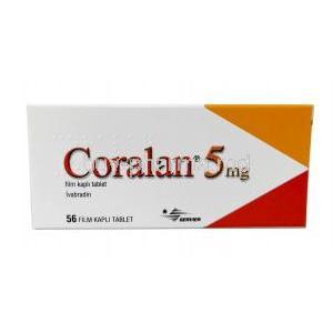 Coralan, Ivabradine 5mg, Serdia Pharmaceuticals, Box front view