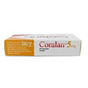 Coralan, Ivabradine 5mg, Serdia Pharmaceuticals, Box top view