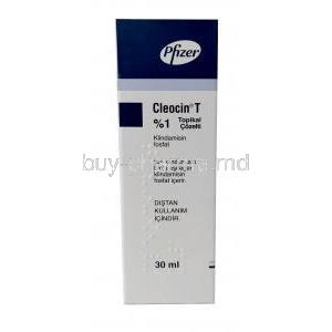 Cleocin T Topical Solution, Clindamycin 1%, Topical Solution 30 mL,Pfizer, Box information,Contents