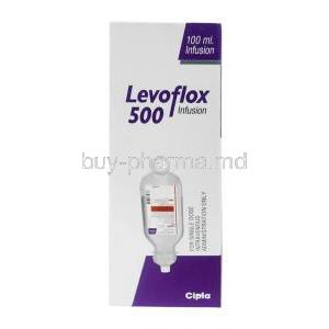 Levoflox Infusion, Levofloxacin 500mg, Infusion 100mL, Cipla Ltd, Box front view