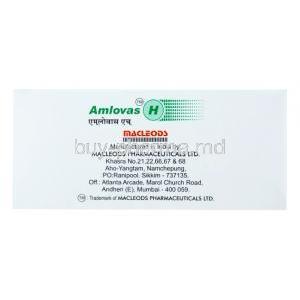 Amlovas H, Amlodipine 5 mg / Hydrochlorothiazide 12.5 mg, Macleods Pharmaceuticals box view