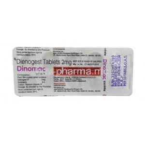 Dinomac, Dienogest 2mg,Tablet,Macleods Pharmaceuticals Pvt Ltd, Blisterpack information