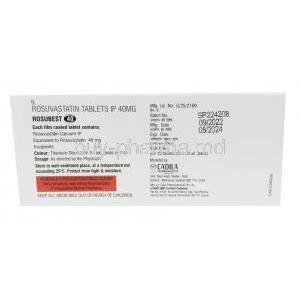 Rosubest, Rosuvastatin 40mg,Cadila Pharmaceuticals Ltd, Box information