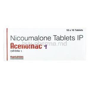 Acenomac, Acenocoumarol 1 mg, Macleods Pharmaceuticals, box front view