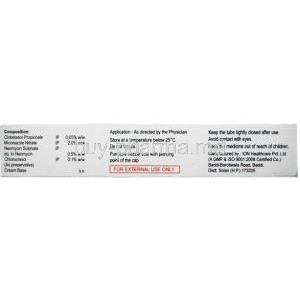 Clobenate-GM Cream, Clobetasol 0.05% w/w / Gentamicin 0.1% w/w / Miconazole 2% w/w , Ind Swift Laboratories , box view with information