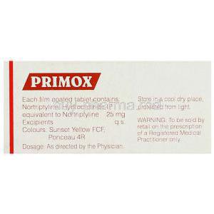 Primox, Generic Pamelor,  Nortriptyline Manufacturer Information