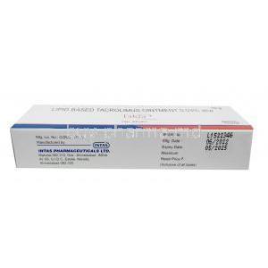 Takfa Ointment, Tacrolimus　0.03% ww, Ointment 10g, Intas Pharma, Box information, Mfg date, Exp date
