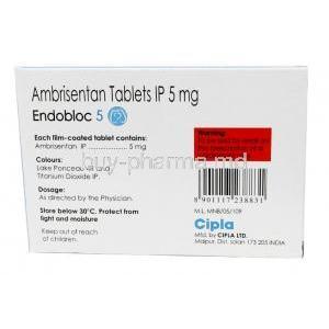 Endobloc 5, Ambrisentan 5mg, Cipla, Box information, Warning, Manufacturer