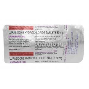 Lurasid 80, Lurasidone 80mg, Intas Pharma, Blisterpack information