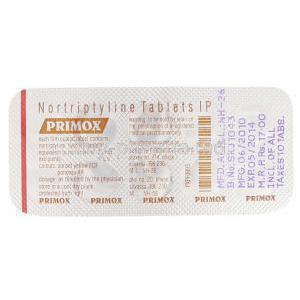 Primox, Generic Pamelor,  Nortriptyline Packaging