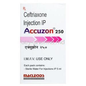 Accuzon Injection, Ceftriaxone 250mg, Macleods Pharmaceuticals Pvt Ltd, box front presentation