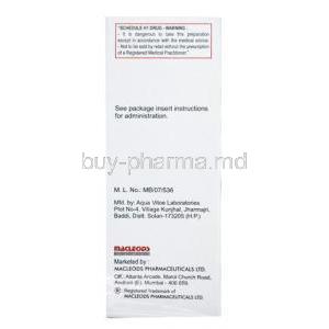 Accuzon Injection, Ceftriaxone 1g, Macleods Pharmaceuticals Pvt Ltd, box back presentation