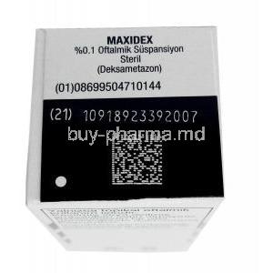 Maxidex Eye Drop, Dexamethasone 0.1%, Eye Drop 5mL, Novartis, Box top view