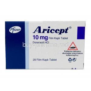 Aricept, Donepezil 10mg, Pfizer, Box information