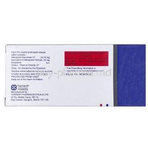 Metocard XL, Metoprolol Succinate 25mg, Torrent Pharma, Box information