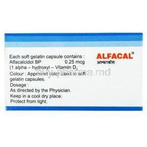 Alfacal, Alfacalcidol 0.25mcg Capsule, Macleods Pharmaceuticals Pvt Ltd box side presentation