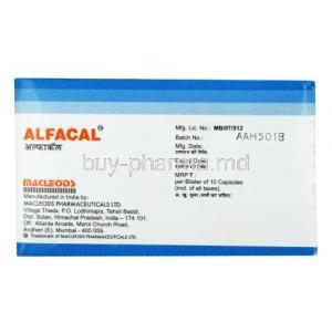 Alfacal, Alfacalcidol 0.25mcg Capsule, Macleods Pharmaceuticals Pvt Ltd box back presentation
