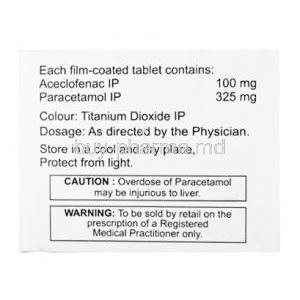 Algesia P, Aceclofenac 100mg/ Paracetamol 325mg, Macleods Pharmaceuticals Pvt Ltd, box side presentation