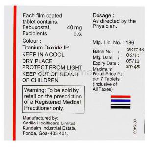 Zurig, Generic Uloric, Febuxostat Box Information