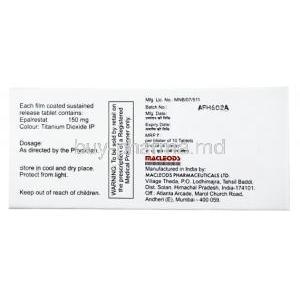 Alrista, Epalrestat 150mg Tablet (SR), Macleods Pharmaceuticals Pvt Ltd, box back presentation  with information