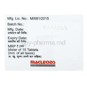 Amlovas, Amlodipine 2.5mg Tablet, Macleods Pharmaceuticals Pvt Ltd, box back presentation