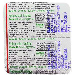 Zurig, Generic Uloric, Febuxostat Packaging