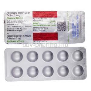 Risdone MT, Risperidone 0.5mg, Intas Pharma, Blisterpack front and back view