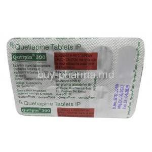 Qutipin, Quetiapine 300mg tablets, sheet front and back information