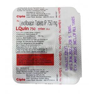 Lquin 750, Levofloxacin 750 mg, Cipla,  Blisterpack information