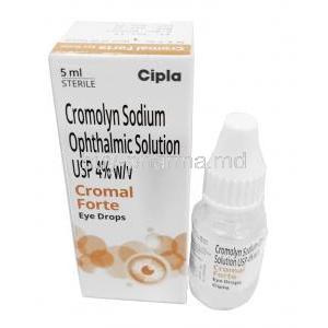 Cromal Forte Eye Drop, Sodium Cromoglycate 4% /Benzalkonium 0.01%, Eyedrop 5mL, Cipla, Box, Bottle