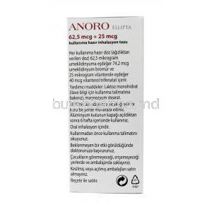 ANORO Ellipta inhaler, Umeclidinium 62.5 mcg / Vilanterol 25 mcg, Inhaler 30 dose, GSK,Box information