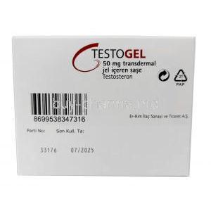 Testogel, Testosterone 50mg, 30 Sachets (5g), Besins International, Box information, Exp date
