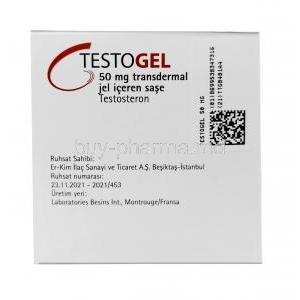 Testogel, Testosterone 50mg, 30 Sachets (5g), Besins International, Box information, Manufacturer