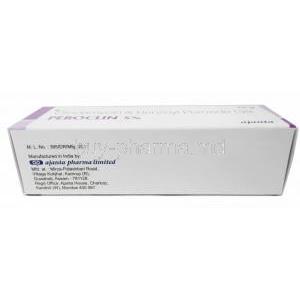 Peroclin Gel, Clindamycin 1% ww, Benzoyl Peroxide 5% ww,Gel 15g, Ajanta Pharma, Box side view