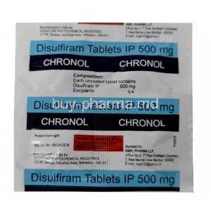 Chronol, Disulfiram 500mg, Pravin Pharma, Sheet front view