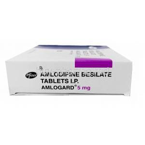 Amlogard, Amlodipine 5mg, Pfizer, Box side view