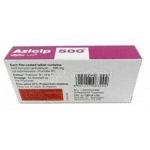 Azicip 500, Azithromycin 500mg, Cipla, Box information, Dosage, Manufacturer