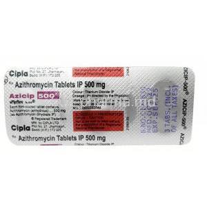 Azicip 500, Azithromycin 500mg, Cipla, blisterpack information