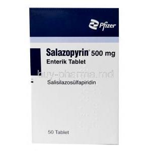 Salazopyrin, Sulfasalazine (Salazosulfapyridine) 500mg, Pfizer, Box front view