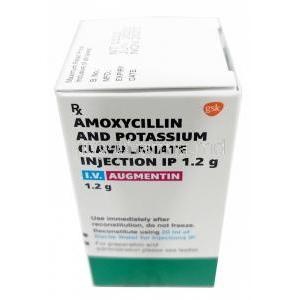 Augmentin IV, Amoxycillin 1 g, Clavulanic Acid 200 mg, Vial, GSK, Box information, Direction for use
